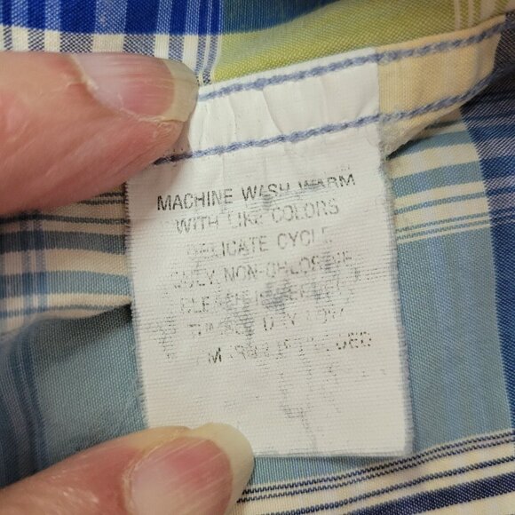 Jantzen Shirt Mens‎ M Green Blue Plaid Cotton Preppy Casual Office Long Sleeve - Picture 8 of 14